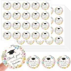 Whaline 100pcs فئة التخرج ، شكرًا لك ملصقات ، تهانينا Grad Watercolor Round Label Label for Envelope Sealing Goodie Bag Card College High School Party Form