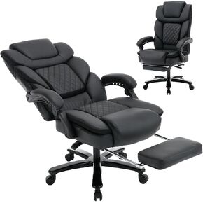 450lbs Big Tall Reclining Office Chairs with Foot Rest Back Support Heavy Duty Wide Seat Recliner Desk Chair Brown Leather Executive Office Chairs for Heavy People, Plus Size Managerial Chair