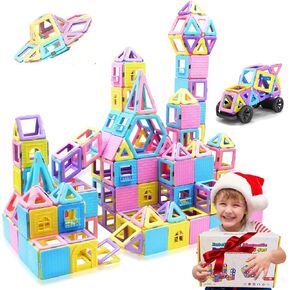124PCS Magnetic Blocks Toys for 3 4 5 6 7+ Year Old Boys Girls Macaron Castle Magnetic Tiles Building Blocks Set for Toddlers STEM Creativity/Educational Toys for Kids Age 3-6 Christmas Birthday Gifts
