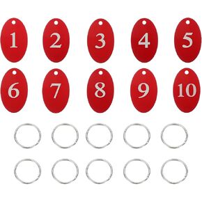 PATIKIL 10PCS Number Tags 1-10, Number Key Tags Aluminum Numbered Keychain Metal Oval with Key Rings for Organizer Field Sales Hangers Clothes Labels ID, Silver