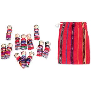NOVICA Traditional Handmade Worry Dolls From Guatemala With Cotton Storage Bag, 2.5 Inch, 'The Worry Doll Gang' (Set Of 12)