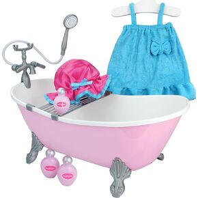 Sophia's Clawfoot Bathtub, Terry Robe, Satin Shower Cap, Sponge and Soap Bottle Accessories for 18 Inch Dolls, Pink/Blue