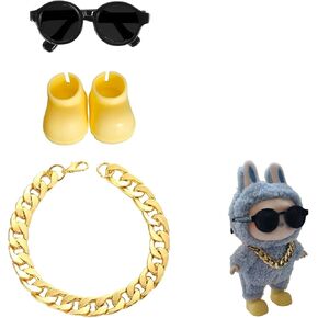 Trendy Doll Outfit Set Compatible for LBB Doll – Stylish Accessories with Sunglasses, Gold Necklace, and Yellow Shoes – Necklace Accessories for Dolls (No Doll)