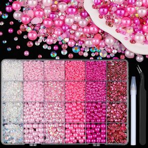 11200pcs لؤلؤة flatback وأحجار الراتنجات الراتنج لصياغة ، نصف اللؤلؤ من 3 إلى 8 ملم وأحجار الراين الملونة 6 ملم مع أدوات التقاط ، أحجار دمعة لفن الحرف اليدوية. in Kuwait