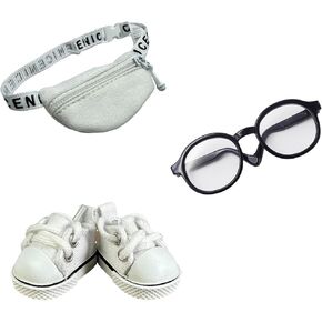 3pcs Doll Accessories Set Included Mini Glasses, Shoulder Bag and Canvas Shoes for Doll, Dress Up Accessories for 17cm Doll, Mini Costume Supplies for Doll (Set of Black)