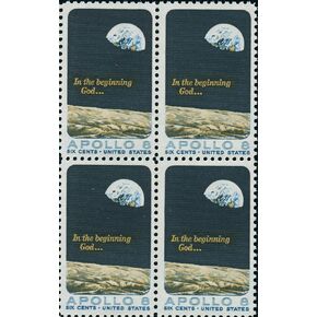 USA 1969 Apollo 8 Moon Orbit Block of 4 Postage Stamps, Catalog No 1371