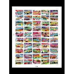 Greetings from America, Full Sheet of 50 37-cent State Stamps, USA 2002, Scott 3696-3745