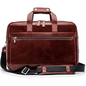 Bosca Old Leather Messenger Bag, Vintage Style Laptop Briefcase for Men, Multiple Pockets, Ideal for Office & Travel