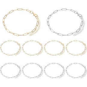 ybeaty 10 pcs paperclip سلسلة الأساور القابلة للتعديل سحر الفولاذ المقاوم للصدأ سحر مجموعة الملحقات القابلة للتكديس مع مشابك جراد البحر لنتائج المجوهرات DIY Make (Gold + Silver)