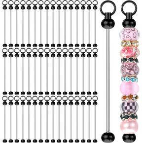simarro 50 Pcs Beadable Keychain Bars, Blanks Keychain Making Kit, Metal Bead Keychain Bar Link, Jewelry Making Supplies Beadable Items for Pendant DIY Crafts Projects(Silver)