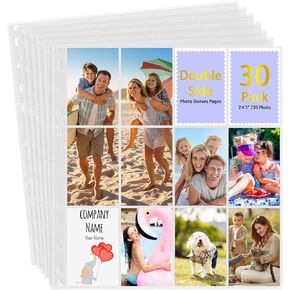 30 Pack 2x3 Photo Sleeves, 12-Pocket Clear Sheet Protectors for 3 Ring Binders, Double-Sided Holds 720 Photos, Acid-Free Photo Album Page Refills for Zink Photos, Scrapbooks, Stickers, Stamps & DIY