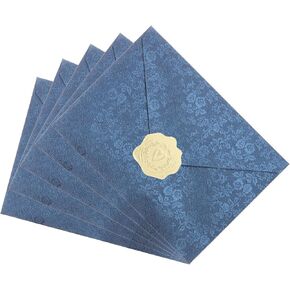 PATIKIL 5x7 Envelopes, 100Pcs A7 Size Glue V Flap Rose Invitation Envelopes with Gold Heart Stickers for Greeting Cards Wedding Invitations Graduation Birthday, Navy Blue