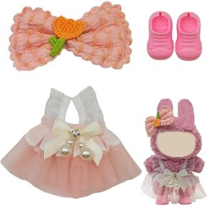 Doll Clothes Set for 17cm Doll, 3-Piece Outfits with Pink Dress, Clip and Shoes, Adorable Doll Clothing Accessories, Cute Clothes for Dress up Unique Style, No Doll Included