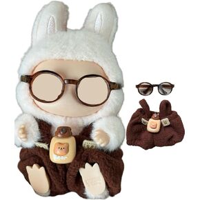 17cm Doll Clothes ，17cm Cute Doll Clothes Suitable for le bubu Dolls Outfits and Accessories Set，17 Dolls Original Brown cl othes + Glasses+Earphones，Dolls not Included(Style-B)