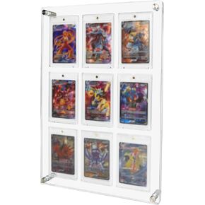 Acrylic Trading & Sports Card Display Frame - 9-Slot Wall/Desktop Holder for Baseball, Pokemon, Hockey Cards, UV-Protected with Magnetic One Touch Holders & Ad Nails