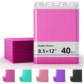 8.5 x 12 Inch Bubble Mailers 40 Pack, Waterproof Self Seal Adhesive Shipping Bags, Cushioning Padded Envelopes for Shipping, Mailing - Hot Pink in Saudi Arabia