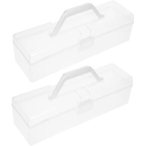 2pcs Clear Storage Box: Thickened Tool Box For Paint Brushes - Watercolor Brush Holder Organizer With Handle For Art Supplies Stationery Small Tools