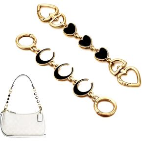 2Pcs Purse Extender Chain Heart Moon Bag Extender Chain Extenders for Handbag Gold Chain Purse Strap Replacement Purse Accessories Bag Charms for Handbags Purse Making Supplies (Black/Gold)