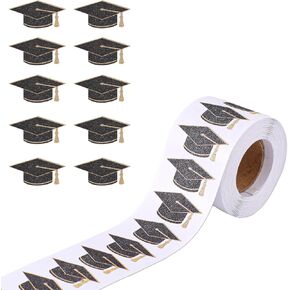 500pcs Glitter Graduation Cap Stickers, Black Graduation Hat Sealing Labels Self-Adhesive Grad Party Favor Stickers Class of 2025 Supplies for College High School Envelopes Decorations