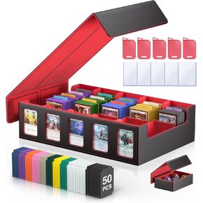Trading Card Storage Box 3900+ Capacity - 5-Row Card Case with Magnetic Lid & Commander Display for MTG TCG Sports Cards,Includes 5 Toploaders/50 Dividers/10 Stoppers/Dice Box/Cleaning Cloth