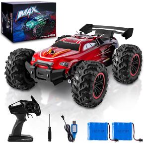 RC Cars - 1:18 Scale Remote Control Car, 2.4Ghz All Terrain Off-Road Monster Truck, 20Km/h High Speed Hobby Electric Toy Buggy with 2 Rechargeable Batteries for Boys Girls Kids Adults