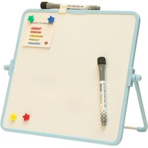 Double-Sided Magnetic Whiteboard - 24.8×24.8cm (9.8×9.8in) with Stand | Includes 2 Markers & 4 Magnets | Square Dry Erase Board for Office Home School (White)