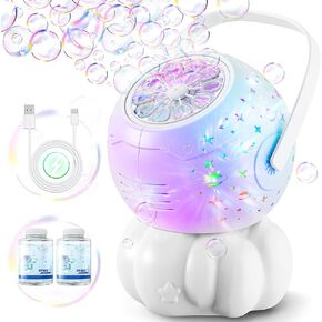 Rechargeable Bubble Machine with Multi-Color LED Lights - Blow Larger Bubbles - Automatic 20oz Bubble Maker for Kids - Outdoor Toys for Toddlers Ages 4-8 Boys Girls Party Birthday Gifts