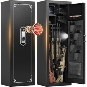 10-14 Gun Safe, Gun Safe for Rifles and Pistols, Biometric GunSafe, Fingerprint Gun Safes Large Rifle Safe, Gun Cabinet with Adjustable Shelves and Locking Built-in Cabinet