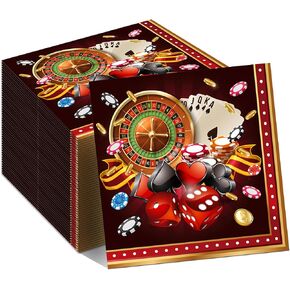 40Pcs Casino Poker Card Party Napkins - Las Vegas Theme Disposable Paper Napkins for Texas Holdem, Birthday, Anniversary & Gaming Gatherings (6.5"x6.5")