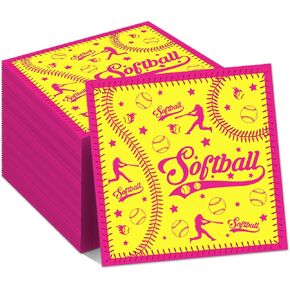 40Pcs Softball Print Party Napkins Pink/Yellow Softball Theme Party Paper Napkins with Bats, Gloves & Trophies Ball Paper Napkins Set Ball Sports Paper Luncheon Napkins Sports-Themed Gatherings