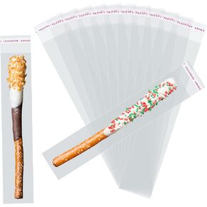 Self Sealing Cellophane Bags - 2x10 Inches 100 Pcs Clear Individual Pretzel Rod Bags for Packaging ICY Candy Treat Popsicle Cookies and Favors