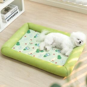 SpaceTime Cooling Mat for Dogs,Waterproof Dog Beds for Small Medium Large Sized Dogs,Bolster Cat Beds for Indoor Cats,Pet Beds with Sides for Puppy Crate,Non-Slip,Easy Maintenance (Green-Avocado, M)