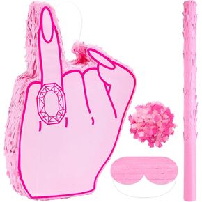 4 Pcs Bachelorette Party Piñata Set Pink Theme Ring Finger Piñata with Stick Blindfold and Confetti for Bridal Shower Centerpieces Wedding Decoration Bachelorette Party Supplies