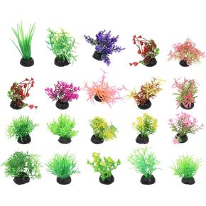 40pcs Fish Tank Decorations Set Aquarium Plants, Colorful Aquarium Artificial Decor Mini Plastic Water Plants Betta Goldfish Turtle Fish Tank Grass Accessories