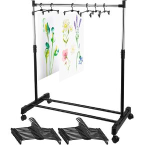Therwen Anchor Chart Storage Rack Adjustable Pocket Chart Stand with 20 Hangers 35.5 x 17 x 41 Inch Metal Anchor Holder Storage Vertical Poster Holder for Classroom Teacher Supplies