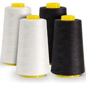 All-Purpose Polyester Sewing Thread - 4-Pack (12,000 Yards Total) - White Thread Cones for Serger, Overlock, Quilting & Sewing Machines