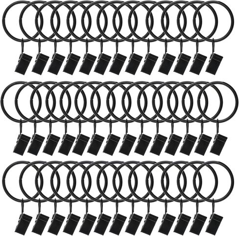 44 Pack Metal Curtain Rings with Clips, Drapery Clips with Rings, Drapes Rings 1 in Interior Diameter, Curtain Hangers Clips, Matte Silver in Saudi Arabia
