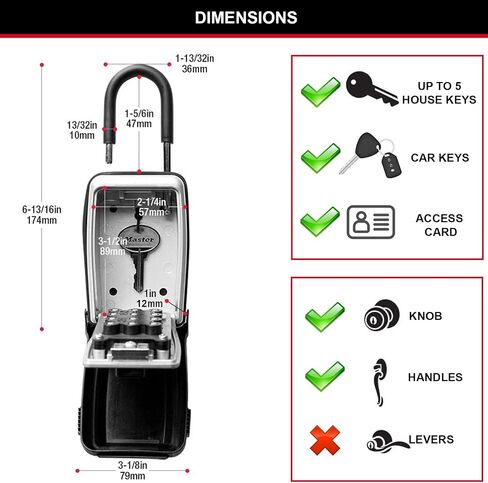 Master Lock Push-Button Key Safe Safe Wall ، متوسطة 79 × 117 × 52 مم ، في الهواء الطلق ، مجموعة التثبيت ، لمركبات الصناعات المنزلية للمكاتب المنزلية in Kuwait