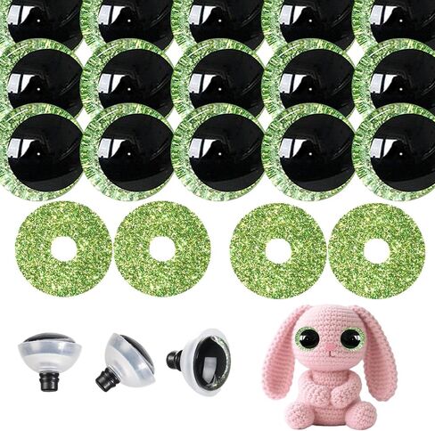 Mucunnia 52pcs عيون أمان خضراء 30 ملم للكروشيه مع غسالات بريق عيون السلامة ل Amigurumi 3d القمر العيون عيون الدمية للحيوانات تيدي الدب كروشيه in Kuwait