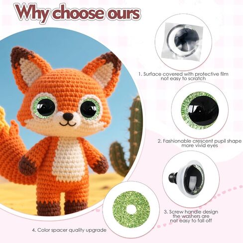 Mucunnia 52pcs عيون أمان خضراء 30 ملم للكروشيه مع غسالات بريق عيون السلامة ل Amigurumi 3d القمر العيون عيون الدمية للحيوانات تيدي الدب كروشيه in Kuwait