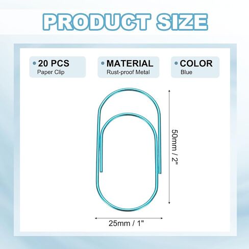 PATIKIL 2x1 Inch Large Paper Clip, 20 Pcs Metal Paper Clip Wide Rust-Proof Strong Durable Bulk for Office Supplies Document Organization Binder Bookmarks Planner, Blue in Saudi Arabia