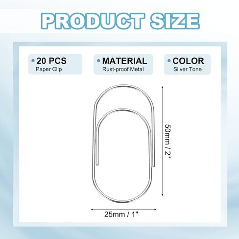 PATIKIL 2x1 Inch Large Paper Clip, 20 Pcs Metal Paper Clip Wide Rust-Proof Strong Durable Bulk for Office Supplies Document Organization Binder Bookmarks Planner, Blue in Saudi Arabia