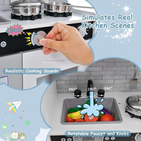 HONEY JOY Pink Kids Kitchen Playset, Wooden Little Chef Pretend Toy Kitchen Set w/Chalkboard, Telephone, Utensils, Oven, Microwave, Sink, Play Kitchen for Toddlers, Gift for Boys Girls, Pink in Saudi Arabia