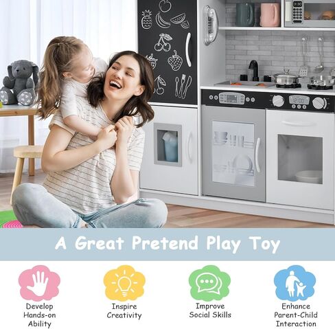 HONEY JOY Pink Kids Kitchen Playset, Wooden Little Chef Pretend Toy Kitchen Set w/Chalkboard, Telephone, Utensils, Oven, Microwave, Sink, Play Kitchen for Toddlers, Gift for Boys Girls, Pink in Saudi Arabia