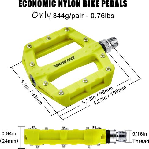 BOWOD Bike Pedals, Clipless MTB Pedals Flat, Light Weight Nylon Composite Pedals with 20 Pins per Pedal, Non-Slip Road Bike Pedals Mountain Bike Adult Bicycle Pedals for City Cyclocross Bikes 9/16" in Kuwait