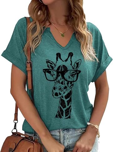 Womens Summer V Neck Shirt Funny Letter Printed Graphic Short Sleeve Tee Casual Loose Fit Holiday Tops in Kuwait