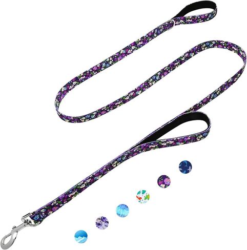 6ft Dog Leash with Two Padded Handles, Cute Girl Dog Leash with Soft Dual Handle, Walking Training Lead for Medium and Large Dogs, Purple Floral in Saudi Arabia