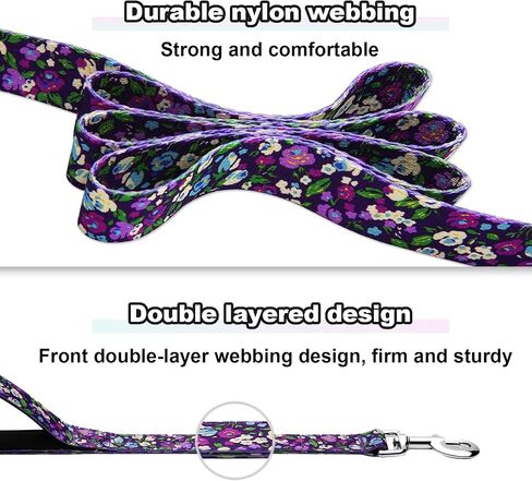 6ft Dog Leash with Two Padded Handles, Cute Girl Dog Leash with Soft Dual Handle, Walking Training Lead for Medium and Large Dogs, Purple Floral in Saudi Arabia
