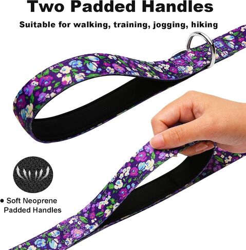 6ft Dog Leash with Two Padded Handles, Cute Girl Dog Leash with Soft Dual Handle, Walking Training Lead for Medium and Large Dogs, Purple Floral in Saudi Arabia