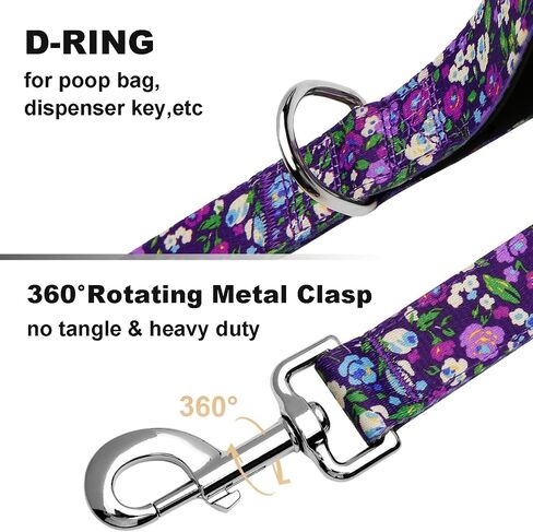 6ft Dog Leash with Two Padded Handles, Cute Girl Dog Leash with Soft Dual Handle, Walking Training Lead for Medium and Large Dogs, Purple Floral in Saudi Arabia